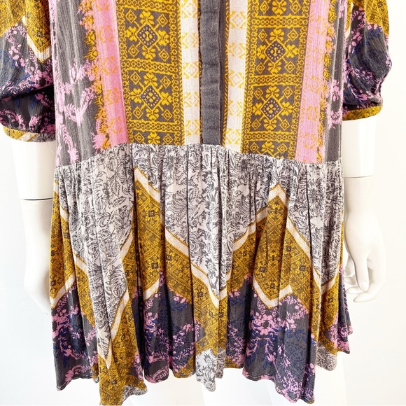 Free People Multicolor Damask Print Cold Shoulder Mini Dress Tunic Size XS - Picture 7 of 9